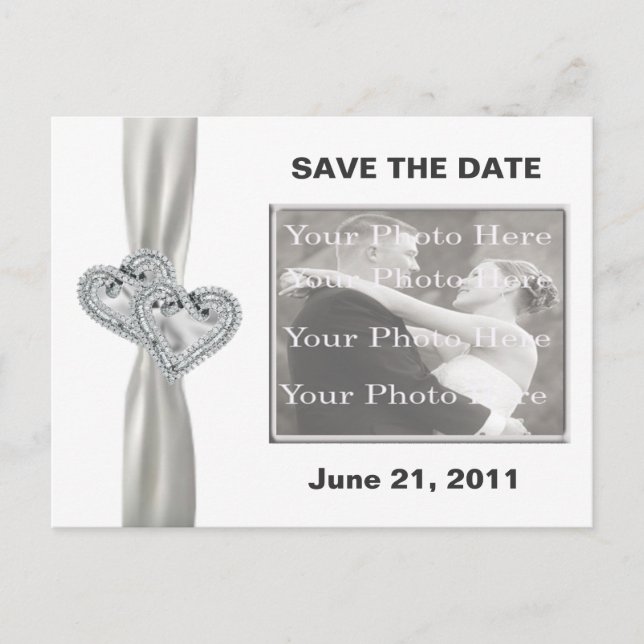 Postale Faire-part Coeurs Mariage Blanc Enregistrer La Date Carte Pos (Devant)