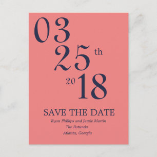 Postale Faire-part Corail moderne et marine Enregistrer la date Carte
