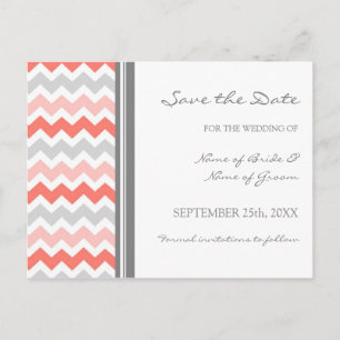 Postale Faire-part Coral gris Chevron Enregistrer la date Carte posta