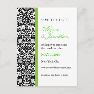 Postale Faire-part Damas Accent Vert Enregistrer la carte Date