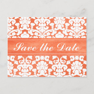 Postale Faire-part Damas orange et blanc Enregistrer la carte Date