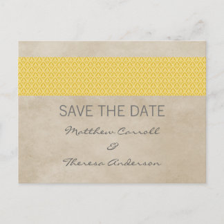 Postale Faire-part Damas rustique jaune Enregistrer la date Carte pos