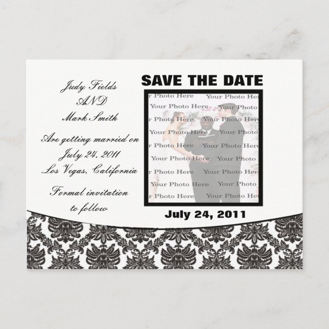 Postale Faire-part Damask Elegance Wedding Enregistrer La Date Carte  (Devant)