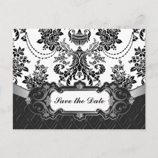 Postale Faire-part Damask Noir et Blanc Mariage Enregistrer les carte