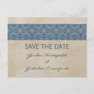 Postale Faire-part Dentelle bleu rustique Enregistrer la date Carte p