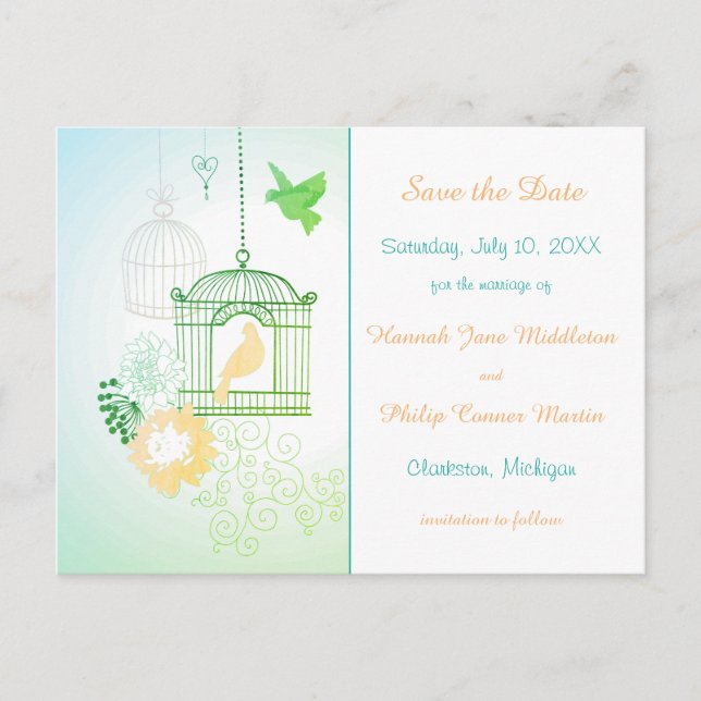 Postale Faire-part Doves & Cages - Carte de sauvegarde de la date (Devant)