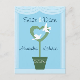 Postale Faire-part Doves et Heart Topiary Enregistrer la date Carte p