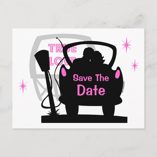 Postale Faire-part Drive In Newlyweds Enregistrer La Date Carte Posta (Devant)