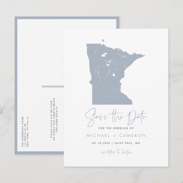 Postale Faire-part Dusty Blue Minnesota Carte QR Code Enregistrer la  (Devant / Derrière)