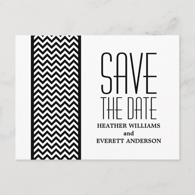 Postale Faire-part Ebony Chevron Border Enregistrer la date Carte pos (Devant)