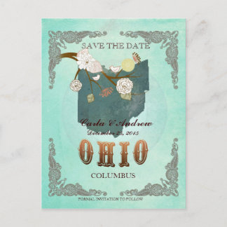 Postale Faire-part Économisez la date vert aqua - Carte de l'OH avec