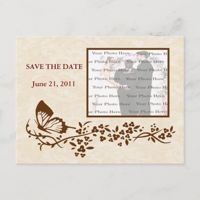 Postale Faire-part Élégant Mariage Papillon Enregistrer La Date Carte (Devant)