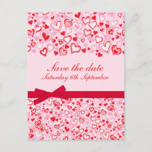 Postale Faire-part Élégante carte rose coeurs et arcs pour annoncer u