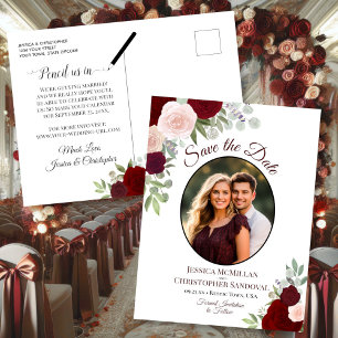 Postale Faire-part Élégantes Roses Rouges & Photo Mariage Carte de Pr