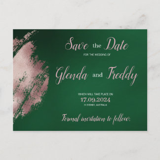 Postale Faire-part Emerald Green et Rose Gold Enregistrer la carte Da