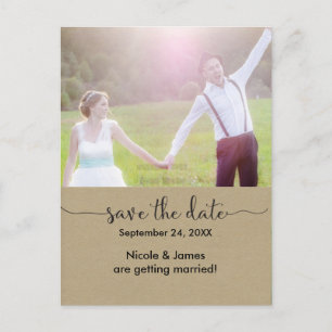 Postale Faire-part ENREGISTRER LA DATE Carte de mariage photo marron 