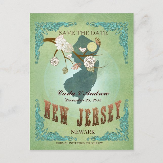 Postale Faire-part Enregistrer La Date - Carte New Jersey Avec De Bea (Devant)