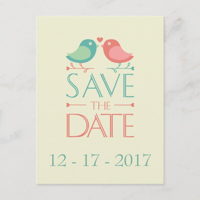 Postale Faire-part Enregistrer la date Lovebirds Mariage carte postal (Devant)