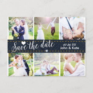 Postale Faire-part ENREGISTRER LA DATE Mariage Denim 6 PHOTO Carte po