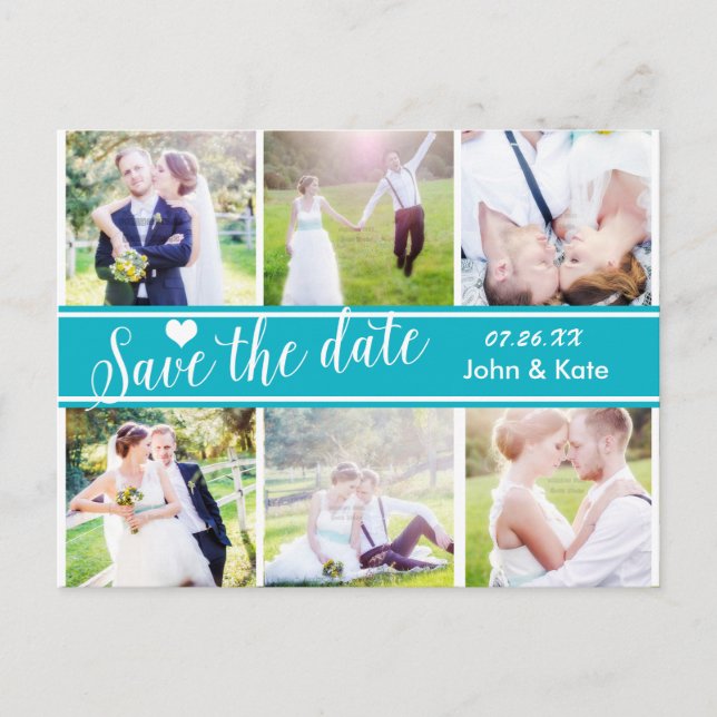 Postale Faire-part ENREGISTRER LA DATE Mariage Sarcelle 6 Carte posta (Devant)