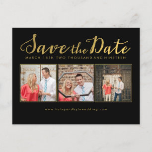 Postale Faire-part Enregistrer le Carte photo de script d'or noir Dat