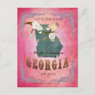 Postale Faire-part Enregistrez la date rose - Carte de Géorgie avec d