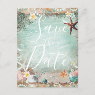 Postale Faire-part Étoile de mer de plage élégante et perles Carte de