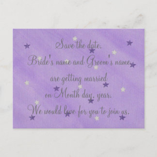 Postale Faire-part Étoiles violet et argent Enregistrer la date Carte