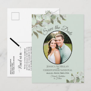 Postale Faire-part Eucalyptus & Photo Menthe Mariage Carte de Sauvega