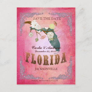 Postale Faire-part Événement rose à retenir - Carte de Floride avec d