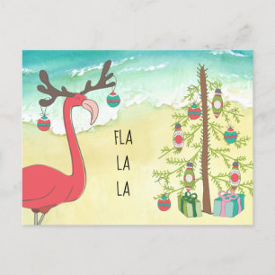Postale Faire-part Flamant rose rose sur Sandy Beach Carte de voeux