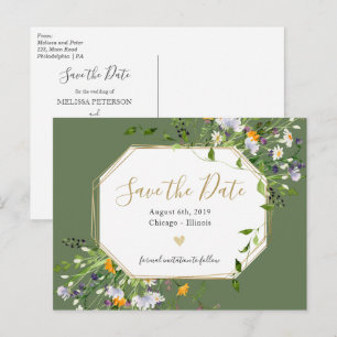 Postale Faire-part Fleur sauvage Romantique enregistrer la date carte