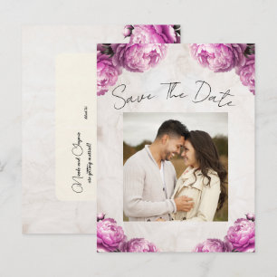 Postale Faire-part Fleurs de pivoine rose vif vintage carte de sauveg