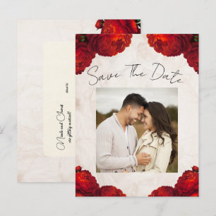 Postale Faire-part Fleurs de pivoine rouge vintage carte de sauvegard