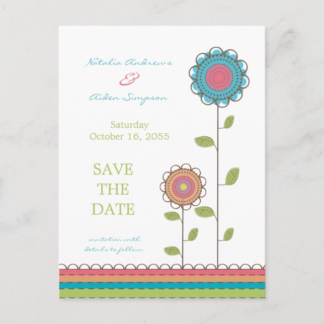 Postale Faire-part Fleurs hautes couleurs Enregistrer la date Carte p (Devant)