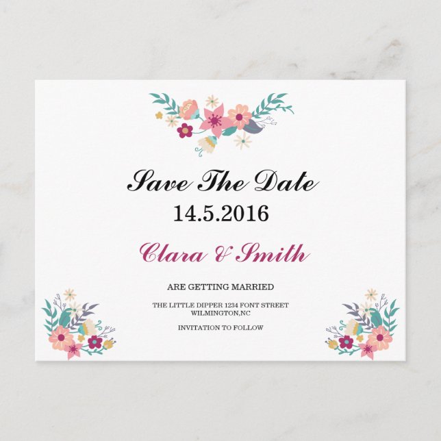 Postale Faire-part Floral Enregistrer la carte de date (Devant)