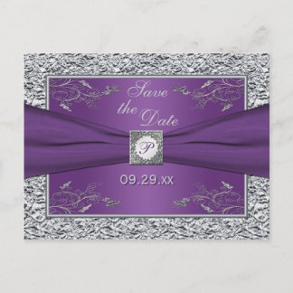 Postale Faire-part Floral violet et argenté Enregistrer la carte Date