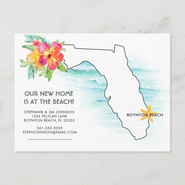 Postale Faire-part Floride Carte Océan Vagues Nouvelle Adresse (Devant)