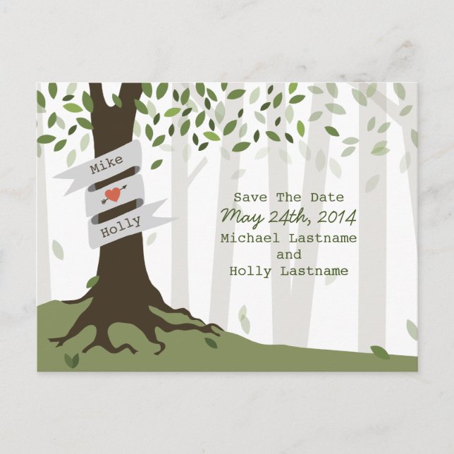 Postale Faire-part Forêt / Mariage Woodland Enregistrer La Date Carte (Devant)
