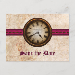 Postale Faire-part Fuchsia Antique Horloge Enregistrer la date Carte 