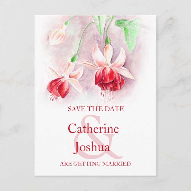 Postale Faire-part Fuchsia art floral rouge enregistrer la carte de d (Devant)
