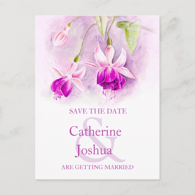 Postale Faire-part Fuchsia fleur peinte violet enregistrer la carte d (Devant)
