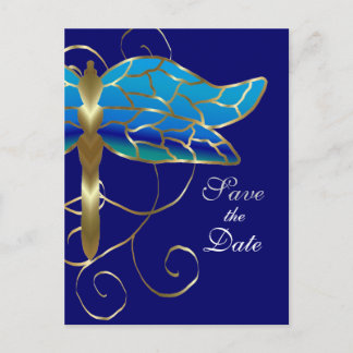 Postale Faire-part Gold Dragonfly Tiara Enregistrer la date Carte pos