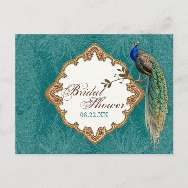 Postale Faire-part Golden Peacock & Swirls - Enregistrer la carte pos (Devant)