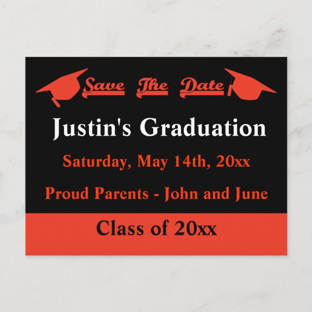 Postale Faire-part Graduation Enregistrer La Carte Date - Orange (Devant)