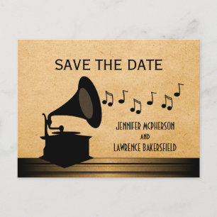 Postale Faire-part Gramophone Ebony Vintage Enregistrer la date Carte