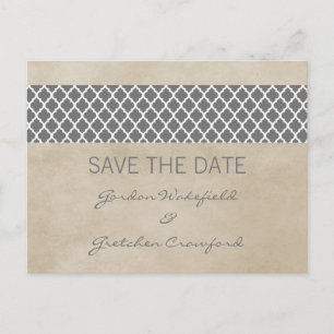 Postale Faire-part Gris rustique Quatrefoil Enregistrer la date Carte