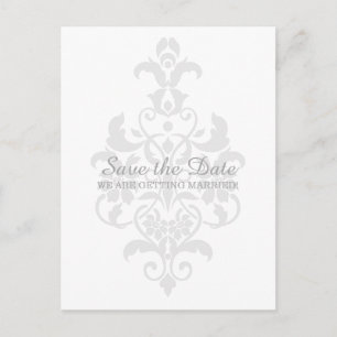 Postale Faire-part Gris subtil Damas Enregistrer la date Carte postal
