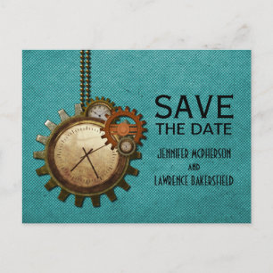 Postale Faire-part Horloge Vintage turquoise Enregistrer la carte pos