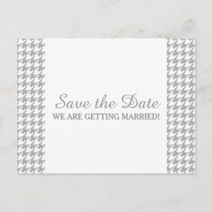 Postale Faire-part Houndstooth Enregistrer la date Carte postale, Gri